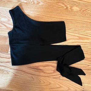 Black One Shoulder Self Knot Cropped Top, Size Small - Like New